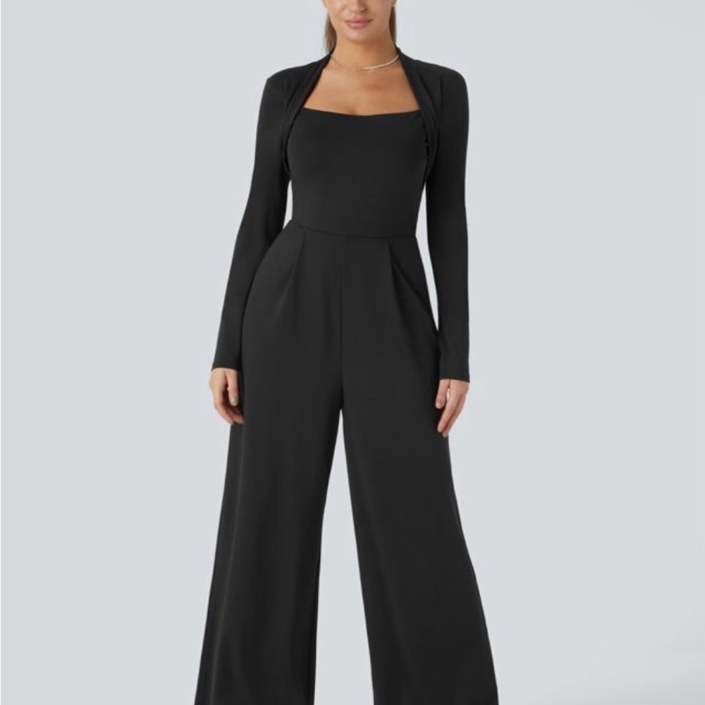 HALARA Long Sleeve Wide Leg Black Jumpsuit